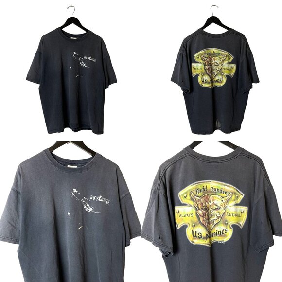 Distressed US Marines T Shirt Vintage Y2K Adult Gray Extra Large XL Graphic Tee - Picture 1 of 16